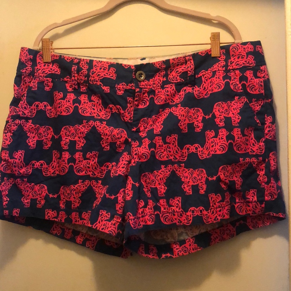 Lilly Pulitzer Navy Shorts with Pink Elephant Print